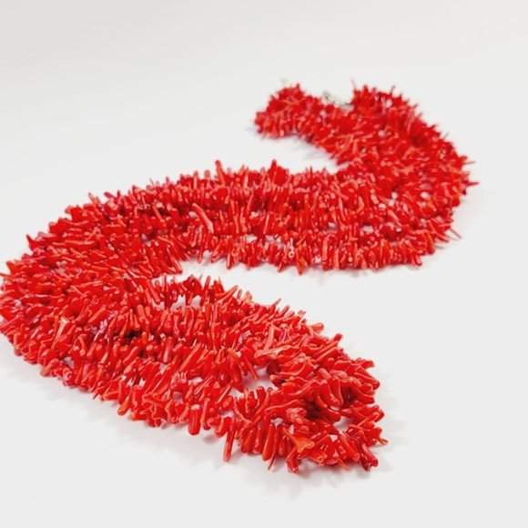Red Coral 3 Strand Branched Necklace and Free Gift - Picture 5 of 5
